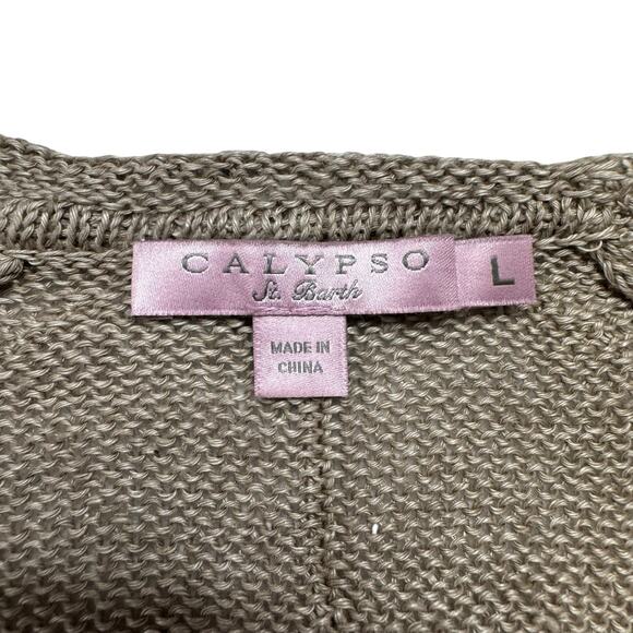 CALYPSO ST. BARTH Tan Linen Open Long Cardigan Size Large Womens Coastal Sweater - Picture 6 of 10